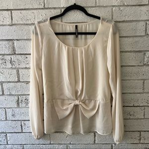 NWOT Cream Peplum Bow Blouse - Sheer